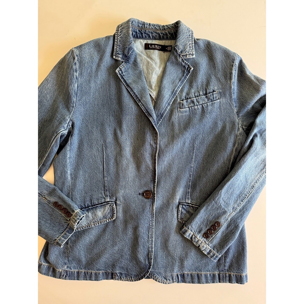 Lauren Ralph Lauren Tailored Women's One Button Notch Collar Denim Blazer 14
